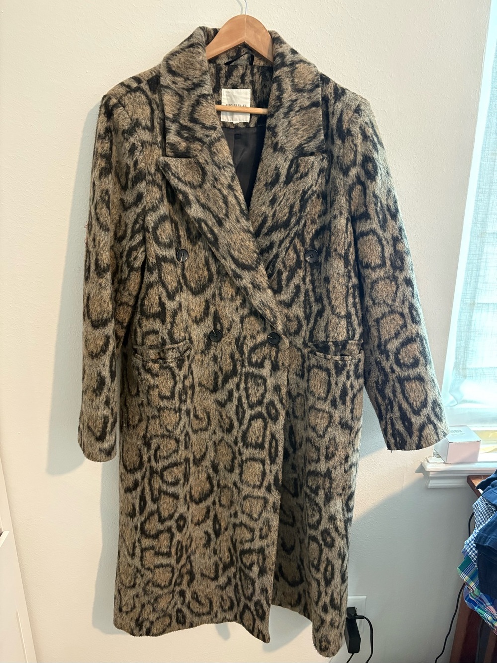 Avec Les Filles Animal Print Double-Breasted Coat - Brown/Black